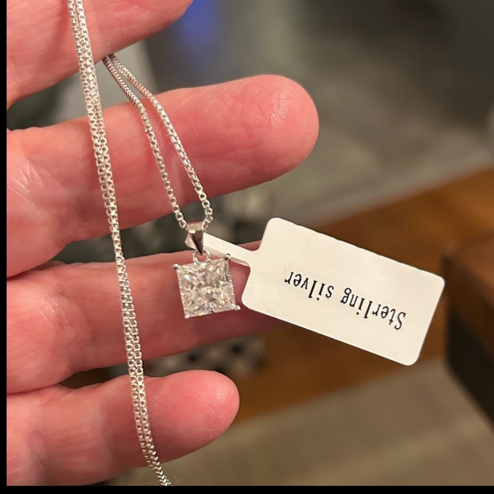 Luxury 3 CT Princess Moissanite Diamond 925 SS Necklace Retail $560!‎ - Picture 3 of 8